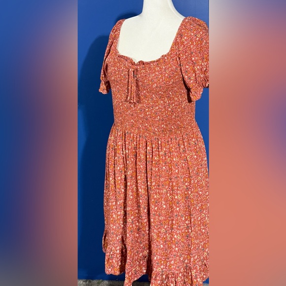 AUW Floral Smocked Mini Dress - Rust and Mustard - Picture 8 of 8